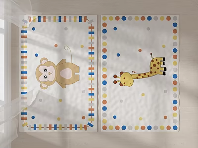 Square Rugs With Monkey Giraffe Patterns Colorful Squares Dots Borders And Small Dots 3d model