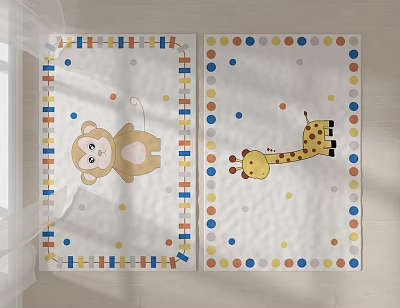 Square Rugs With Monkey Giraffe Patterns Colorful Squares Dots Borders And Small Dots 3d model