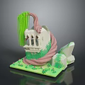 White Architectural Model With Pink Vines Green Plants And Stones On Base