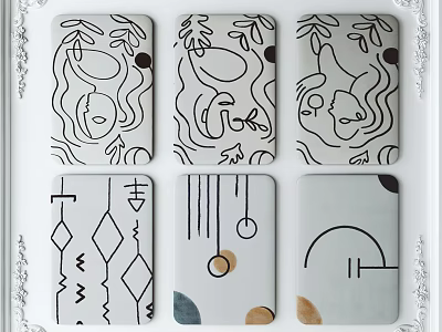 Abstract Line Art Decorative Panels With Geometric And Plant Patterns For Modern Home Decor 3d model