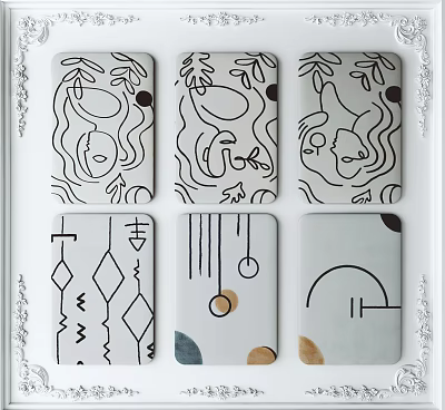 Abstract Line Art Decorative Panels With Geometric And Plant Patterns For Modern Home Decor 3d model