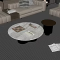 Round Marble Coffee Table In Modern Living Room With Chessboard Books And Phone Holder