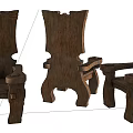 Set of Three Rustic Wooden Leisure Chairs with Natural Grain and Unique Backrest Design
