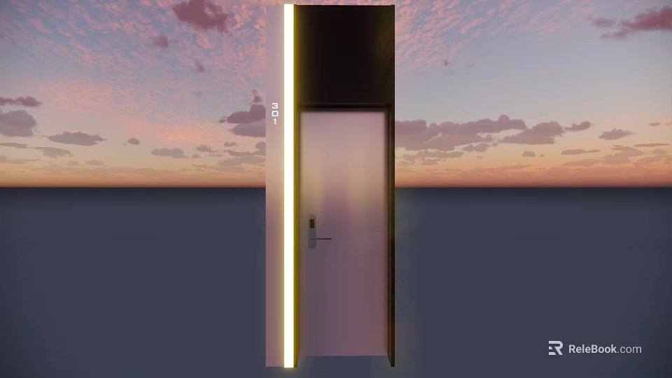 Modern Home Swing Door Design With Glass Panel And LED Light Trim 3d model 