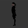 3D Human Character In Black Outfit Standing With Arms Outstretched On Gray Background