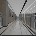 Modern Glass Railings In Spacious Corridor With Marble Floor And Lighting