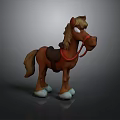 Cartoon Style Brown Horse Figure With Saddle Red Reins And White Hooves