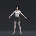 Woman With Black Short Hair Wearing White Sleeveless Shirt Against Dark Background