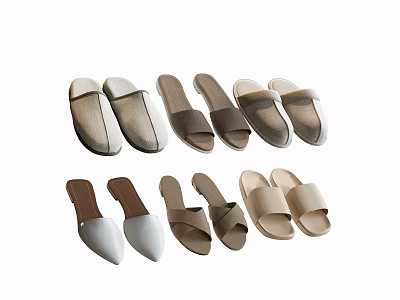 Comfortable Stylish Women's Slippers in Beige Brown White with Various Designs 3d model
