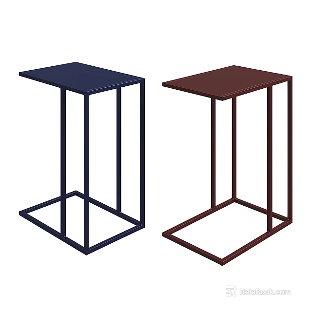 Modern Minimalist Side Table Pair With Blue And Brown Square Top Metal Frame 3d model
