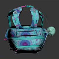 Turquoise Backpack With Peacock Pattern Glitter Details And Pom Pom Decoration For Daily Use