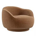 Modern Single Seater Sofa With Textured Fabric Curved Design Round Base And Multiple Colors