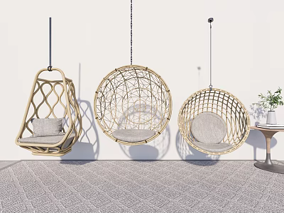 Stylish Rattan Hanging Chairs With Cushions In Various Designs For Indoor Living Space 3d model