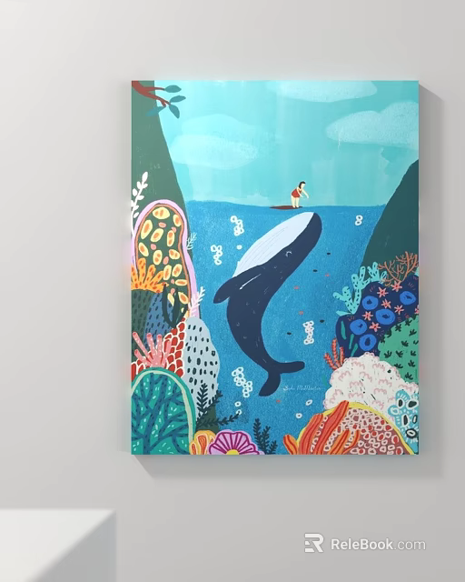 Colorful Ocean Theme Decorative Ornament Set Featuring Whale Coral And Marine Life 3d model 