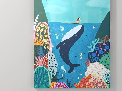 Colorful Ocean Theme Decorative Ornament Set Featuring Whale Coral And Marine Life 3d model
