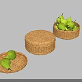 Wicker Daily Necessities Including Trays And Box With Fresh Green Pears