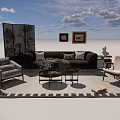 Elegant Leather Sofa Set With Throw Pillows Coffee Table And Decorative Paintings 3d model