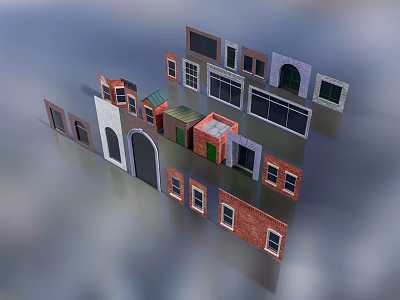 Diverse Building Components Featuring Arched Doors Brick Walls And Glass Windows 3d model