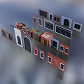 Diverse Building Components Featuring Arched Doors Brick Walls And Glass Windows 3d model