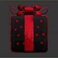 Black Gift Box With Red Polka Dots And Large Bow Decoration 3d model