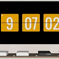 Black Large Screen TV Displaying Numbers With Wooden Shelf And Electronic Devices Below
