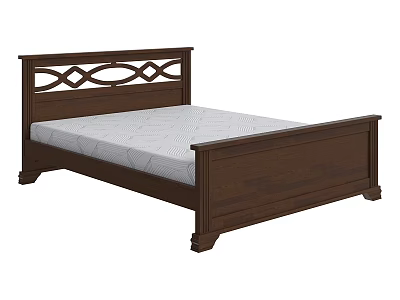 Traditional Double Bed With Carved Wooden Headboard Sturdy Frame And Patterned Mattress 3d model