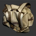 Beige Canvas Backpack With Brown Leather Trim And Multiple Pockets