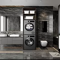 Modern Bathroom Interior With Marble Walls Double Washers Sinks Toilet And Glass Shower