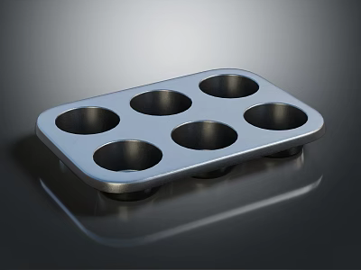 Stainless Steel Six Cup Baking Pan With Round Cups For Home Baking Kitchen Essential 3d model