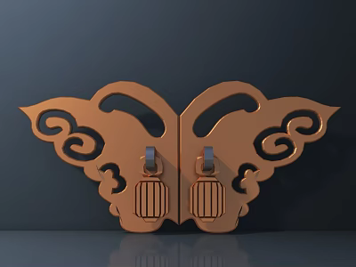 Butterfly Shaped Copper Door Handle with Intricate Patterns Chinese Style Design 3d model