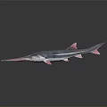 3D Rendered Long Snout Aquatic Animal With Slender Body And Pink Fins On Dark Background