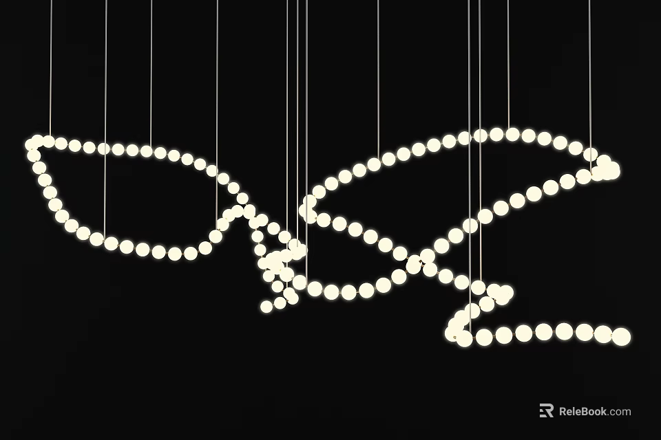 Modern Curved Pendant Light With White Round Bulbs Hanging Design 3d model 