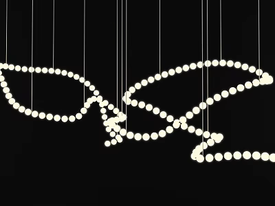 Modern Curved Pendant Light With White Round Bulbs Hanging Design 3d model