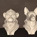 White Animal Head Sculptures Monkey And Dog With Wavy Base Design