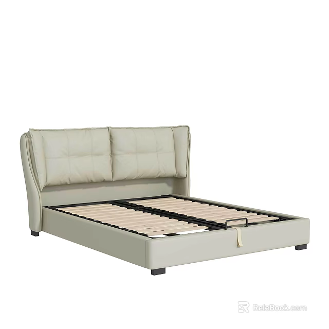 Light Gray Double Bed With Upholstered Headboard Slatted Base And Modern Design 3d model 