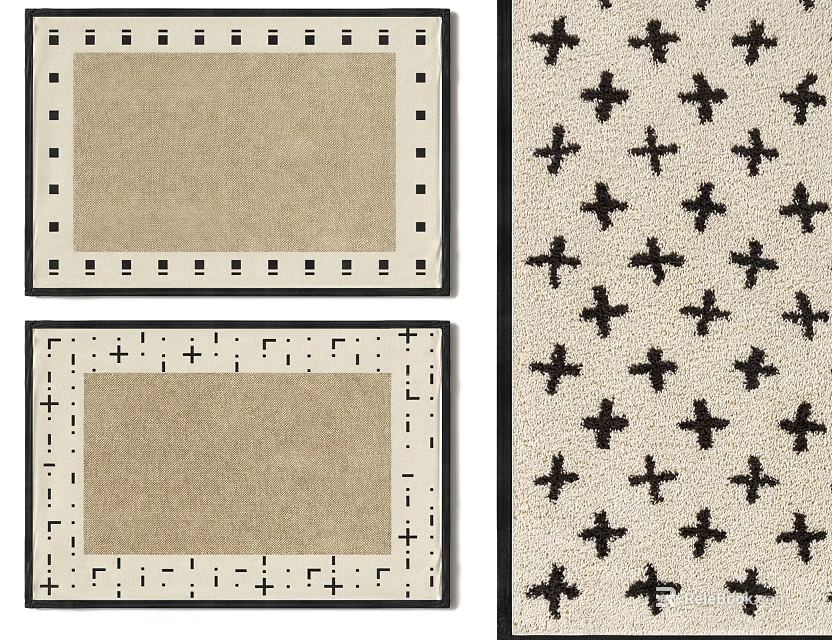 Square Rug With Geometric Border Design Beige Background And Cross Motifs For Home Decor 3d model 