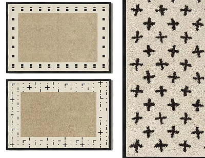 Square Rug With Geometric Border Design Beige Background And Cross Motifs For Home Decor 3d model