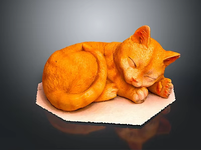 Adorable Orange Cat Curled Up Peacefully Sleeping On Soft White Mat 3d model