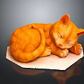 Adorable Orange Cat Curled Up Peacefully Sleeping On Soft White Mat
