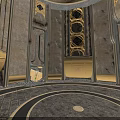 Futuristic Interior Design With Circular Floor Decorative Walls And Geometric Patterns