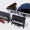 Various Styles Of Acoustic Pianos In Black And Brown With Matching Benches For Home Use