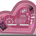 Pink Heart Shaped Display Space With Bench Ferris Wheel And Heart Patterns