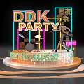 Vibrant Circular Stage with Neon Lights Guitarist Drum Set and Music for DDK Party