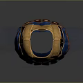Golden Ancient Armor With Muscle Design Blue Lining Red Skirt And Decorative Patterns