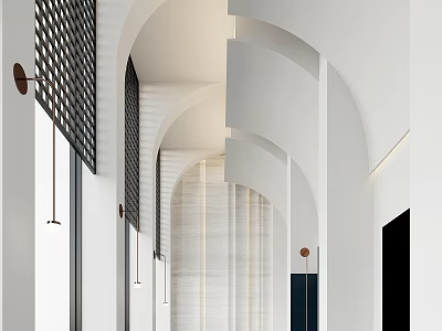 Modern Hotel Lobby Interior Design With Arched Structures White Walls And Stylish Lighting 3d model