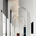 Modern Hotel Lobby Interior Design With Arched Structures White Walls And Stylish Lighting