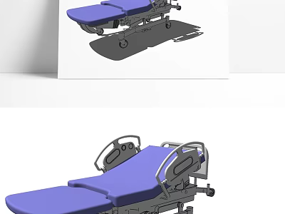 Adjustable Medical Bed With Blue Mattress Mobile Wheels And Durable Frame 3d model