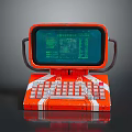 Vintage Orange Portable Computer With Green Screen Keyboard And Handle Design 3d model
