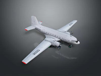 Vintage Military Transport Aircraft With Twin Propellers White Fuselage Red Tipped Tail And Green Landing Gear 3d model