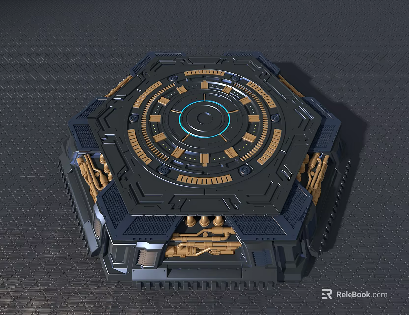 Futuristic Activation Device With Circular Metallic Design And Blue Light Elements 3d model 